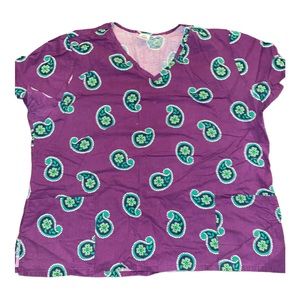 Purple Scrub Top With Paisley Print